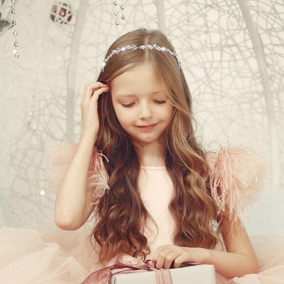 Crystal Leaf Pearl Hair Vine Tiara Headpiece with Flower Headband for Wedding Br - Picture 7 of 7